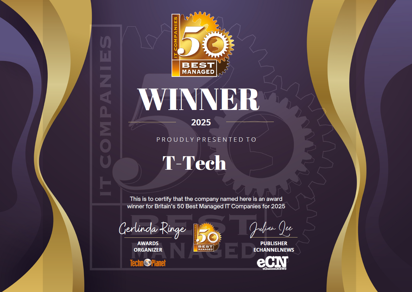 T-Tech Recognised as One of the UK’s 50 Best Managed IT Companies